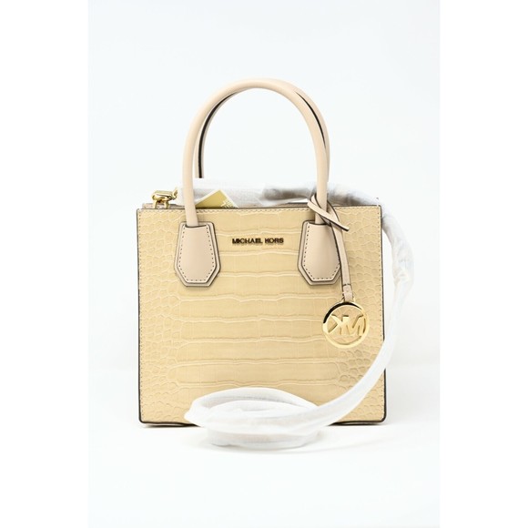 Michael Kors MERCER Medium Messenger Snakeskin Leather Crossbody Bag Buff $398 - Picture 1 of 12